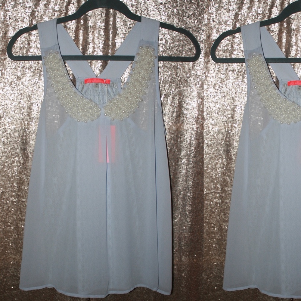 Modcloth Pearl-Collared Sheer Periwinkle Top